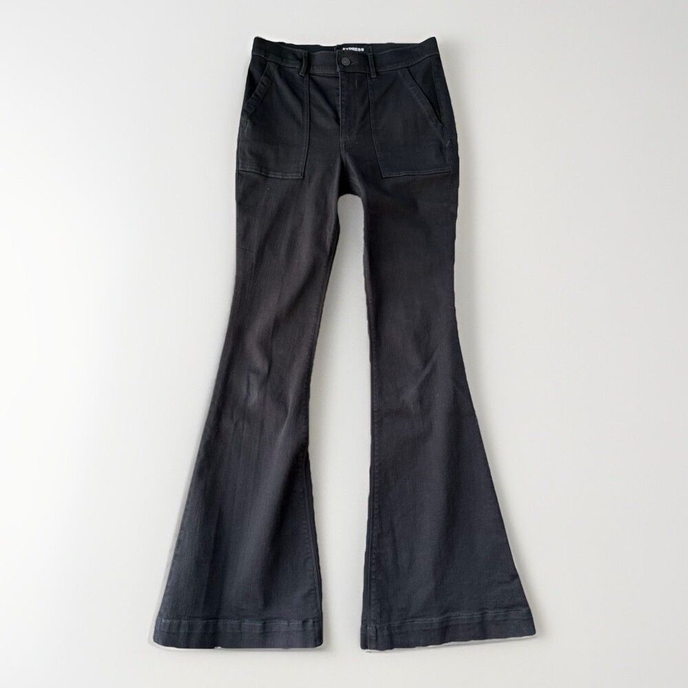 Express Black Bell Bottom Flare Jeans Size 10 Long 10L